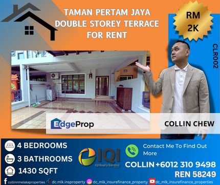 TAMAN PERTAM JAYA DOUBLE STOREY TERRACE  FOR RENT, Melaka, Melaka Tengah