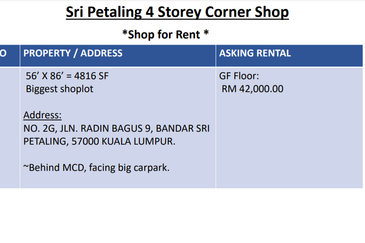 (Corner G floor) Sri Petaling @ Kuchai lama Shop For Rent