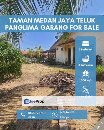 Taman Medan Jaya Telok Panglima Garang For Sale, Selangor, Telok Panglima Garang