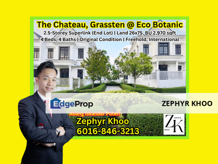 The Chateau, Grassten @ Eco Botanic 2.5-Storey Superlink House (End Lot) For Sale, Johor, Nusajaya