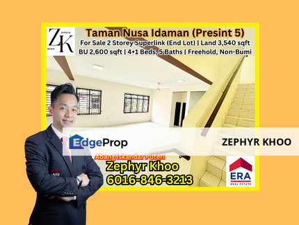 Nusa Idaman (Presint 5) 2 Storey Superlink House (End Lot) For Sale, Johor, Nusajaya