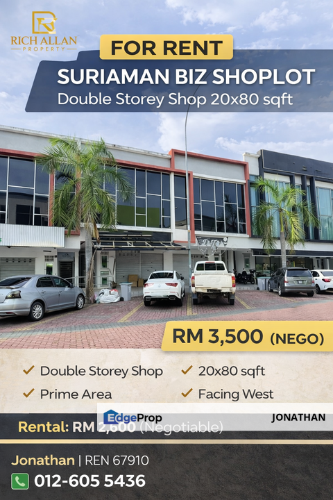 SURIAMAN BIZ DOUBLE STRY SHOP RENTAL, Negeri Sembilan, Seremban
