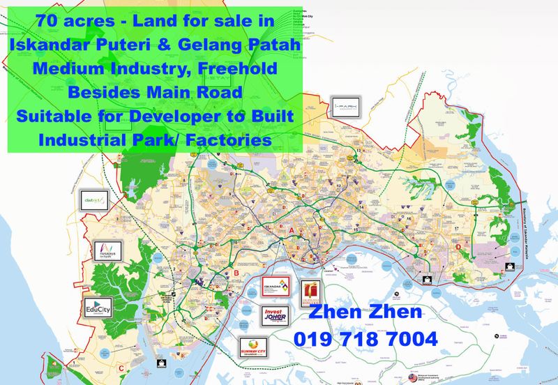 Iskandar Puteri, Gelang Patah, Medium Industry Land For Sale, Freehold 70 acres, Facing Main Road