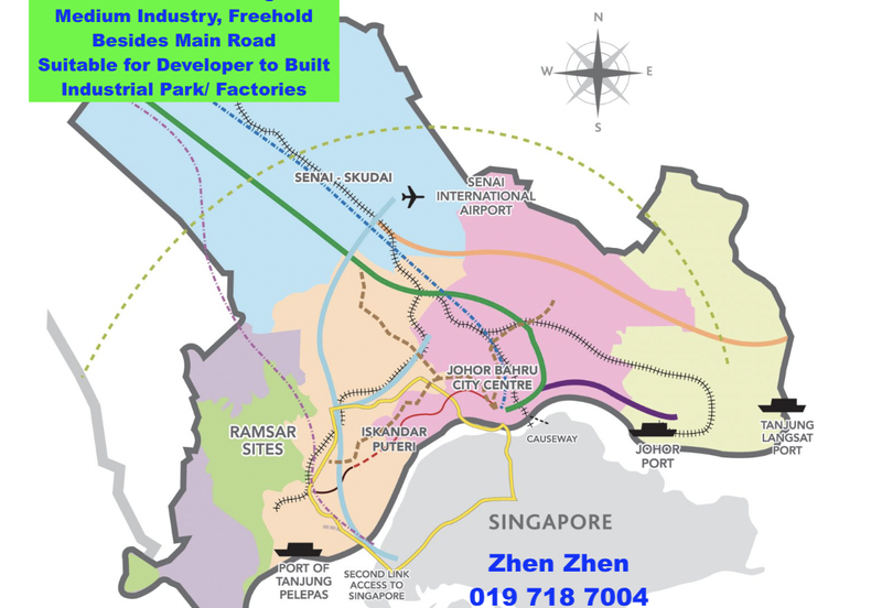 Iskandar Puteri, Gelang Patah, Medium Industry Land For Sale, Freehold 70 acres, Facing Main Road