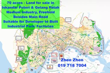 Iskandar Puteri, Gelang Patah, Medium Industry Land For Sale, Freehold 70 acres, Facing Main Road