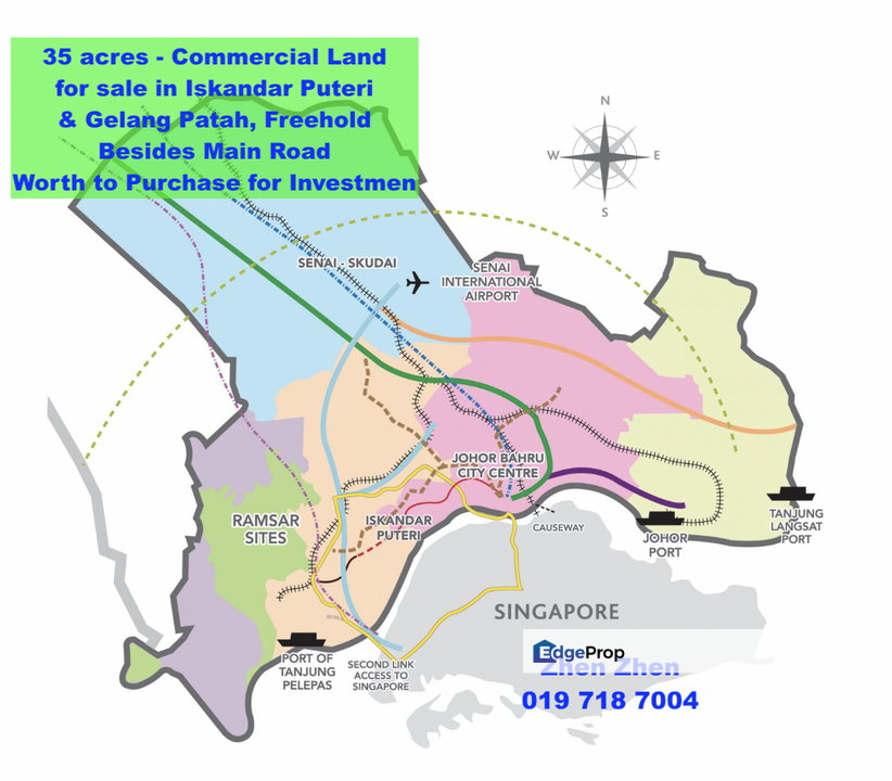 35 acres Commercial Land for Sale in Iskandar Puteri, Gelang Patah Johor Bahru, Besides Main Road, Johor, Gelang Patah