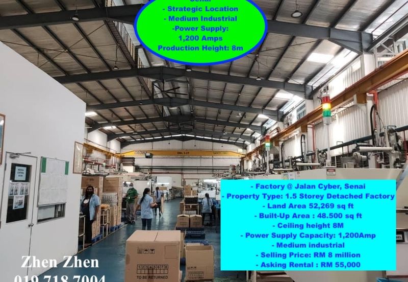 Jalan Cyber, Senai Detached Factory for Sale, Big Power Supply 1200 Amps Medium industry Natural Gas