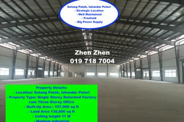 Detached Factory in Gelang Patah, Iskandar Puteri for Sale, Single Storey Factory, Freehold