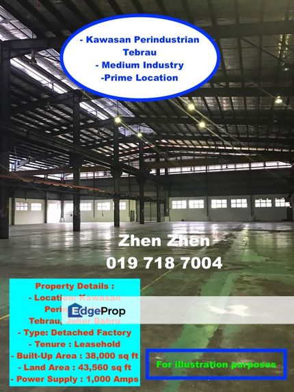 Tebrau, Johor Bahru Detached Factory, Medium Industry, Power Supply: 1000 Amps, Rent, Prime Location, Johor, Tampoi