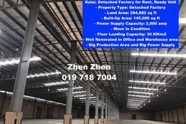 Kulai, Detached Factory for Rent, Move in Condition, Big Production Area, 2000 AMPS