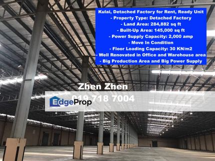 Kulai, Detached Factory for Rent, Move in Condition, Big Production Area, 2000 AMPS, Johor, Kulai