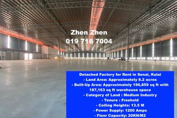 Senai Kulai, Detached Factory for Rent, Land Area 8.2 acres Freehold 1200 Amps, c/w 20 dock leveller