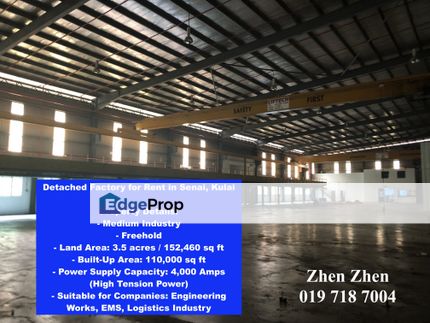 Detached Factory for Rent in Senai, Kulai, High Power Supply 4,000 Amps, Medium Industry Engineering, Johor, Senai