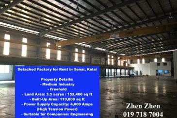 Detached Factory for Rent in Senai, Kulai, High Power Supply 4,000 Amps, Medium Industry Engineering