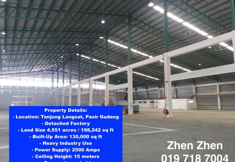 Pasir Gudang, Tanjung Langsat, Heavy Industry Factory for Sale, Power Supply: 2,500 Amps, Ceiling Height: 15m