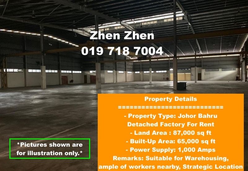 Johor Bahru, Iskandar Puteri, Detached Factory for Rent, Power Supply 1000 Amps, LA 87,000 sq ft