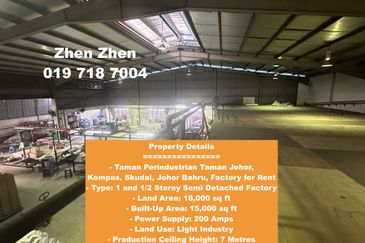 Taman Perindustrian Taman Johor, Kempas, Skudai, Johor Bahru, Malaysia Factory / Warehouse for Rent