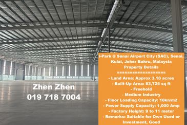 i-Park @ Senai Airport City (SAC), Senai, Kulai, Detached Factory for Sale, 3.18 acres, Freehold, Medium Industry