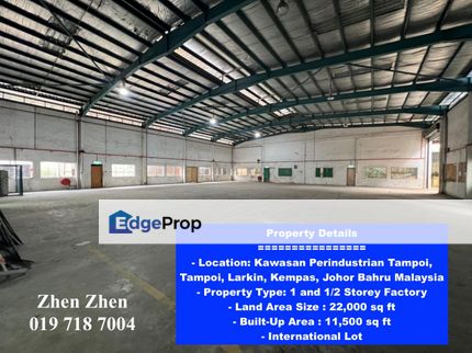 Tampoi, Larkin, Kempas, Iskandar Malaysia, Factory For Rent, Land Area: 22,000, Johor, Tampoi