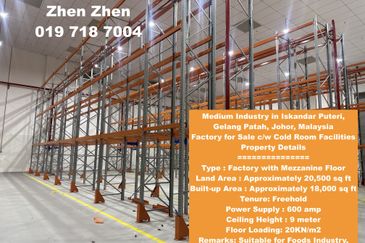 Medium Industry in Iskandar Puteri, Gelang Patah Factory for Sale, Cold Room Facilities, 300 Amps