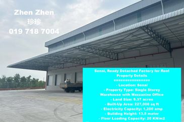 Senai, Ready Detached Factory for Rent, Land Area: 9.37 acres, 29 dock levelers, 1,200 Amps