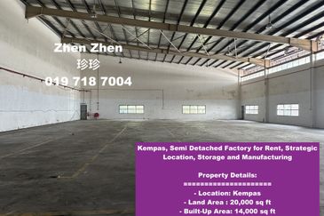 Kempas, Semi Detached Factory for Rent, Strategic Location, Storage and Manufacturing