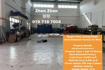 Empire Park, Gelang Patah, Semi Detached Factory for Rent, Medium Industry, 12m Height