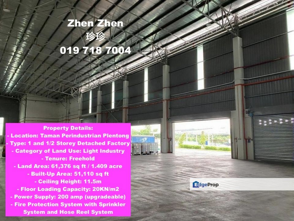 Taman Perindustrian Plentong, Detached Factory for Rent, High Ceiling, Nearby Pasir Gudang Highway, Johor, Plentong