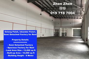 Gelang Patah, Iskandar Puteri, Semi Detached Factory for Rent