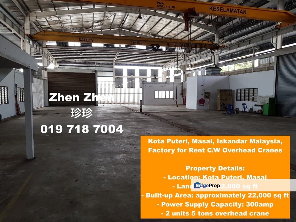Kota Puteri, Masai, Iskandar Malaysia, Factory for Rent C/W Overhead Cranes, Johor, Masai