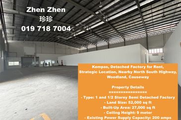 Kempas, Detached Factory for Rent, Land Area: 52,000 sq ft, Strategic Location, Near Highway