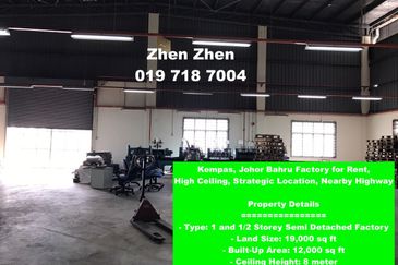Kempas, Johor Bahru Factory for Rent, High Ceiling, Strategic Location, Nearby Highway