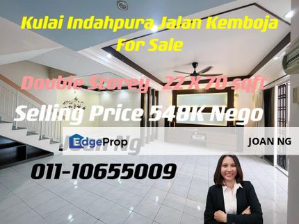 Kulai / Indahpura For Sale / Double Storey Terrace House  / Unblock View / 22 x70 sqft, Johor, Kulai