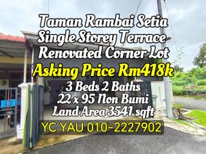 Single Storey Terrace Corner Taman Rambai Setia for Sale @RM418,000 By ...