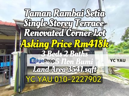 Single Storey Terrace Corner Taman Rambai Setia, Melaka, 