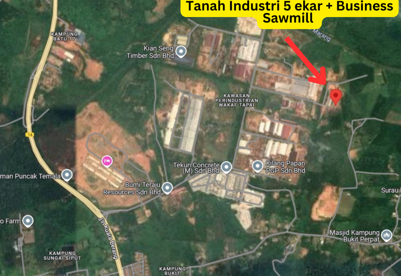 Tanah Industri 5 ekar + Perniagaan Kilang Papan di Kawasan Perindustrian Wakaf Tapai, Terengganu