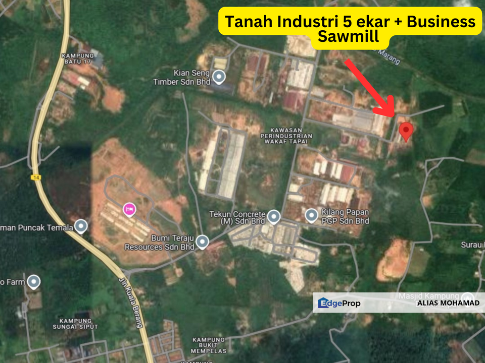 Tanah Industri 5 ekar + Perniagaan Kilang Papan di Kawasan Perindustrian Wakaf Tapai, Terengganu, Terengganu, Marang