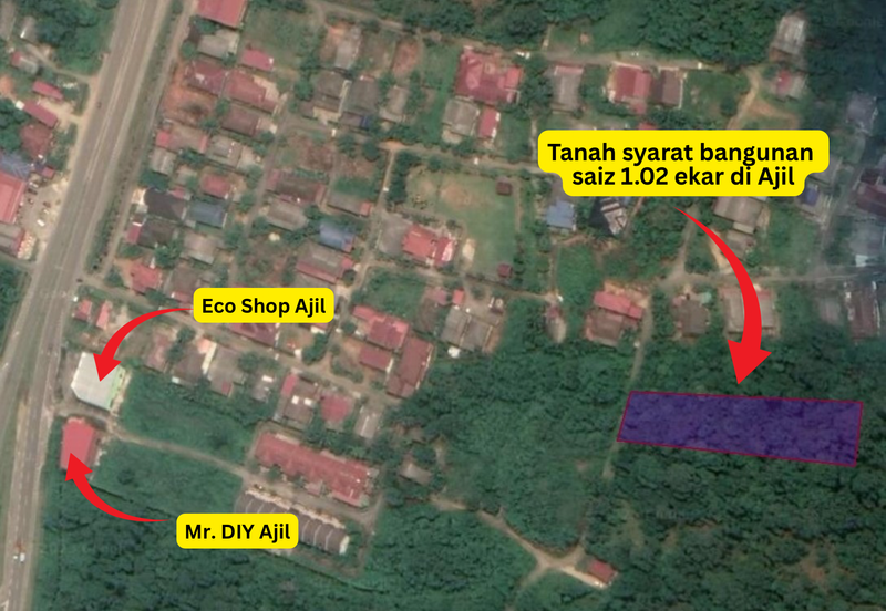 Tanah Status Bangunan Saiz 1.02 ekar di Ajil, Terengganu berdekatan MR. DIY & Eco Shop Ajil