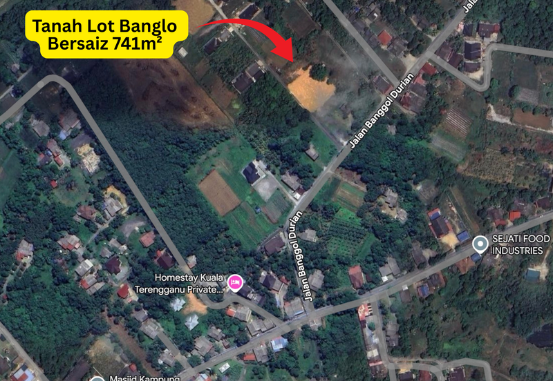 Tanah Lot Banglo Saiz 741m²  di Kg. Banggol Durian, Serada, Kuala Terengganu, Terengganu