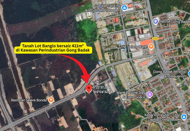 [Tanah Gred A]Tanah Lot Banglo Saiz 411m² di Kawasan Perindustrian Gong Badak, Kuala Nerus, Terengganu