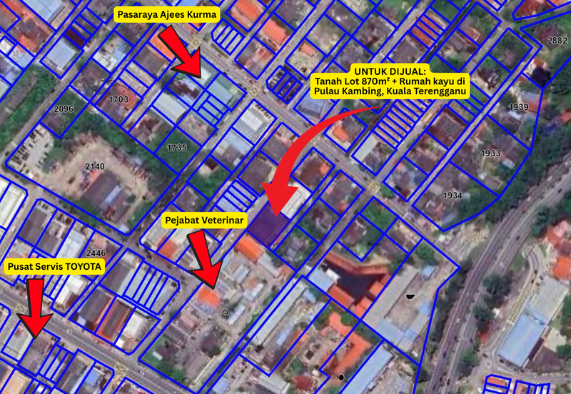 Tanah Lot Banglo bersaiz 870m² + Rumah Kayu 2 Tingkat di Pulau Kambing, Pusat Bandaraya Kuala Terengganu, Terengganu