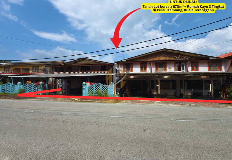 Tanah Lot Banglo bersaiz 870m² + Rumah Kayu 2 Tingkat di Pulau Kambing, Pusat Bandaraya Kuala Terengganu, Terengganu