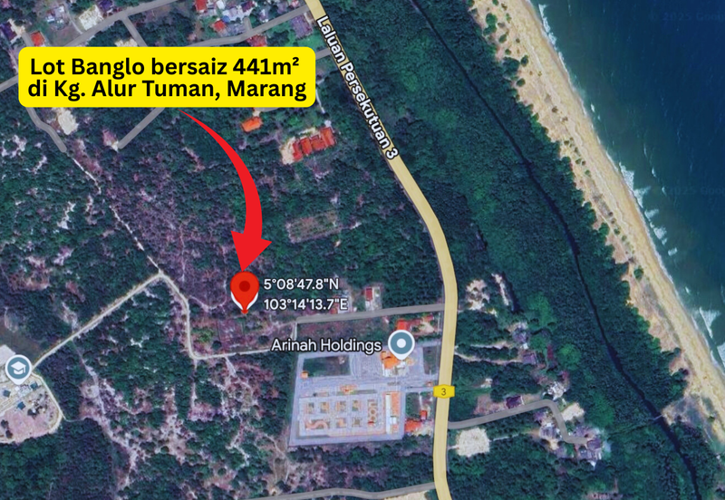 Tanah Lot Banglo bersaiz 441m²  di Kg. Alur Tuman, Marang, Terengganu sebelah Sekolah Memandu Arinah