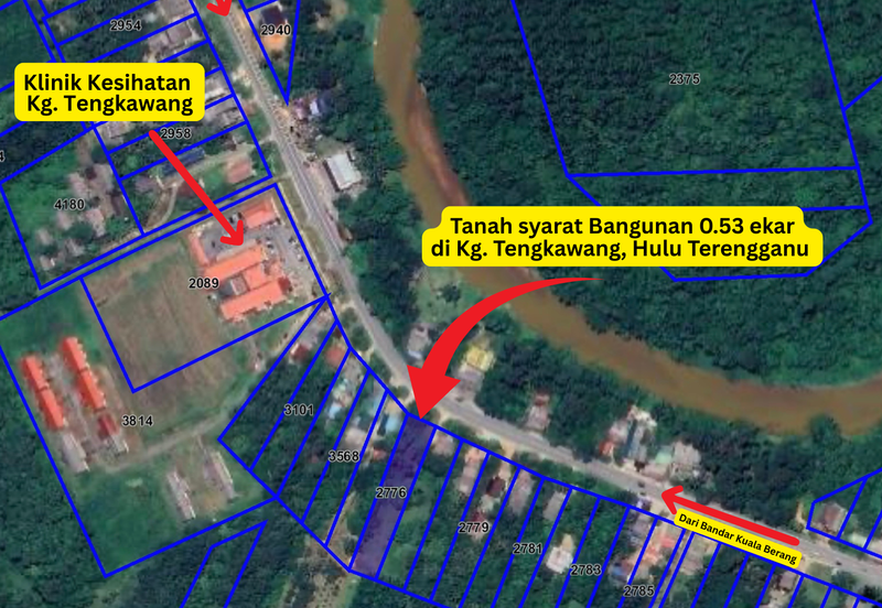 Tanah Tepi Jalan Utama syarat Bangunan 0.53 ekar  di Kg. Tengkawang, Hulu Terengganu