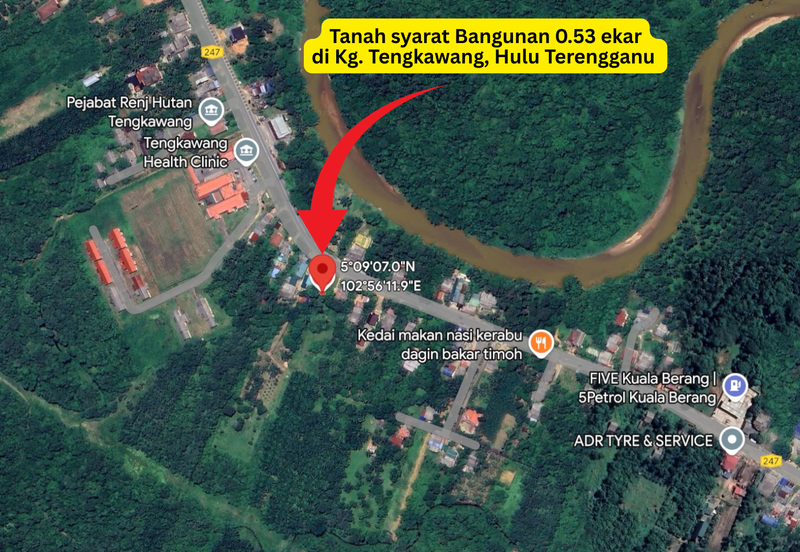 Tanah Tepi Jalan Utama syarat Bangunan 0.53 ekar  di Kg. Tengkawang, Hulu Terengganu
