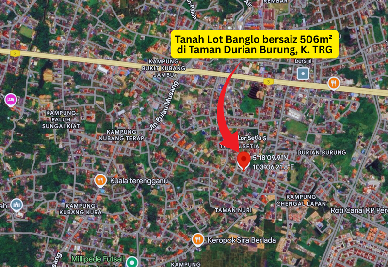 Tanah Lot Banglo bersaiz 506m²  di Taman Durian Burung, Kubang Parit, Terengganu