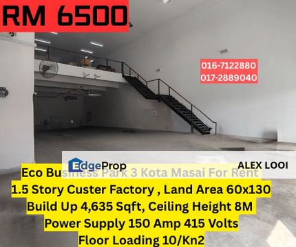 Kota Masai Eco Business Park 3 Cluster Factory For Rent Pasir Gudang Halal Park Pasir Putih , Johor, Masai