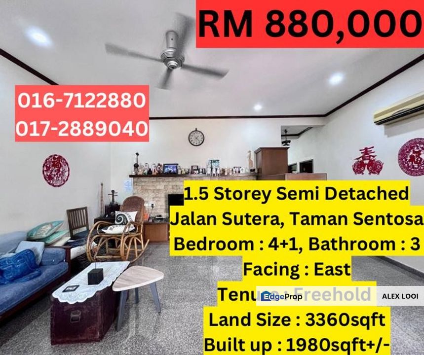 Taman Sentosa Jalan Sutera 1.5 Storey Semi D For Sale Taman Sri Tebrau ...