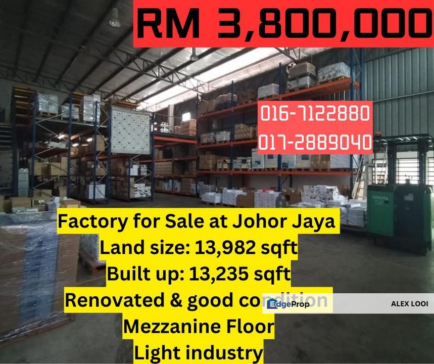 Taman Johor Jaya Jalan Seroja 4x 1.5 Storey Factory Corner Lot For Sale