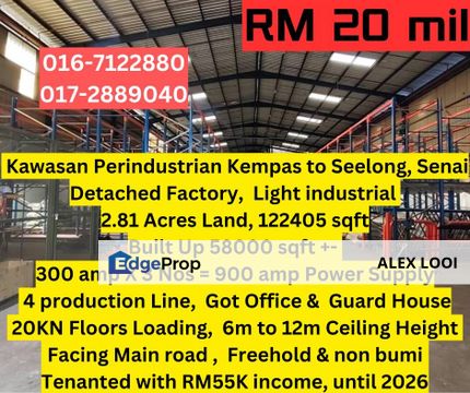 Kawasan Perindustrian Kempas Seelong 2.81 Acres Detached Factory For Sale Senai Idaman Seelong Idaman Kempas Utama, Johor, Senai